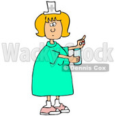 Clipart Illustration of a Female Caucasian Nurse In A Green Dress, Holding A Glass Of Water And A Pill For A Patient In A Hospital © djart #18861