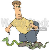 Clipart Illustration of a Silly Man Walking Two Green Pet Snakes On Leashes © djart #19003