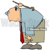 Clipart Illustration of a Bald White Businessman Bending Over And Scratching An Itch On His Back With A Back Scratcher © djart #19263