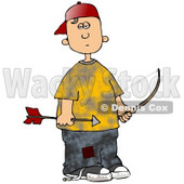Clipart Illustration of a Poor And Hungry White Boy Wearing Patched Jeans Under A Yellow Shirt, Holding A Bow And Arrow While Shooting At Birds For Food © djart #19404