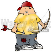 Clipart Illustration of a Chubby White Boy Wearing Patched Jeans, Holding A Bow And Arrow While Shooting At Birds © djart #19405