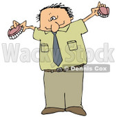Clipart Illustration of a White Man In Green, Holding Up His Two Sets Of Dentures © djart #19534