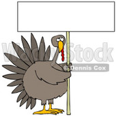 Clipart Illustration of a Plump Turkey Bird Holding A Tall Blank White Sign © djart #19609