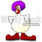 Clipart Illustration of a Goofy White Farm Chicken Dressed As A Clown, Wearing Big Red Shoes, A Red Nose And A Purple Wig © djart #19615