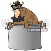 Clipart Illustration of a Disguised Brown Cow Wearing A Hairy Nose And Glasses, Peeking Out Of A Stock Pot In A Kitchen © djart #19618
