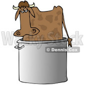 Clipart Illustration of a Confused Brown Cow Standing In A Giant Stock Pot © djart #19619