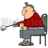 Clipart Illustration of a White Guy Sitting in a Chair and Roasting a Marshmallow Over a Fire While Camping © djart #19695