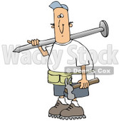 Clipart Illustration of a White Construction Worker Guy Carrying a Giant Nail Over His Shoulder and a Hammer in His Hand © djart #19697