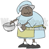 Clipart Illustration of a Black Lady In A Green Apron, Putting Ingredients In A Mixing Bowl While Baking In A Kitchen © djart #20322
