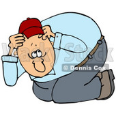Clipart Illustration of a Nervous Man Taking Cover, Crouching And Covering His Head During An Eathquake © djart #20739