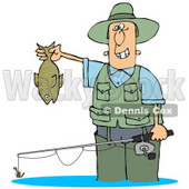 Clipart Illustration of a Man Wading In Water And Holding His Fishing Rod And Catch © djart #20800