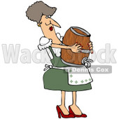 Clipart Illustration of an Oktoberfest Woman In Costume, Carrying A Beer Keg Wood Barrel And Balancing It On Her Belly © djart #20958