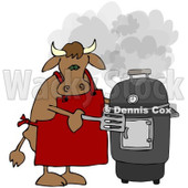 Royalty-Free (RF) Clipart Illustration of a Bull Cooking On A Black Smoker © djart #209898