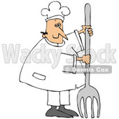 Clipart Illustration of a Pleased White Chef Man In Uniform, Standing With A Large Fork In Front Of Him © djart #21140