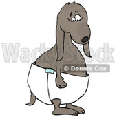 Clipart Illustration of a Sad Little Brown Puppy Dog Standing And Wearing A Diaper While Potty Training © djart #21557
