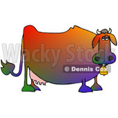 Clipart Illustration of a Depressed, Fat, Colorful Dairy Cow Wearing A Bell On Its Neck © djart #21559