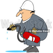 Royalty-Free (RF) Clipart Illustration of a Caucasian Worker Man In A Puddle Of Water After Using A Fire Extinguisher © djart #217234