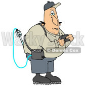 Clipart Illustration of a White Man Reading A Gas Detector Pager While Working On The Job © djart #22093