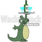 Royalty-Free (RF) Clipart Illustration of an Alligator Holding Up A Wine Tray With Glasses © djart #229165