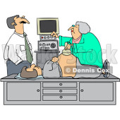 Royalty-Free (RF) Clipart Illustration of a Man Watching An Ultrasound Technician Taking A Sonograph Of His Pregnant Wife's Belly © djart #231644