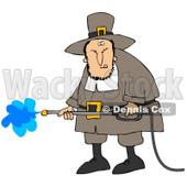 Clipart Illustration of a Grumpy Male Pilgrim In Brown Clothes And A Hat, Operating A Pressure Washer © djart #23819