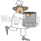 Culinary Clipart Illustration of a Happy Female Chef In A White Uniform And Hat, Prancing Across The Kitchen With A Large Pot Of Beans © djart #24642