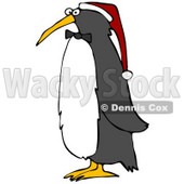 Clipart Illustration of a Cute Christmas Penguin Wearing A Bow Tie And A Santa Hat © djart #25122