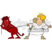 Clipart Illustration of a Red Evil Devil Woman In A Fight Of Tug Of War With A Good Angel Woman © djart #25829