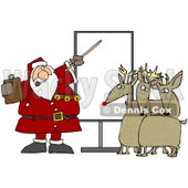Clipart Illustration of Santa In Uniform, Pointing To A Blank Board And Discussing Christmas Flight Rules And Plans With Reindeer © djart #26333