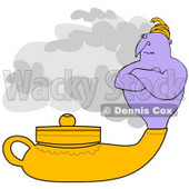 Clipart Illustration of a Genie Emerging From A Golden Lamp, Waiting For His Master To Ask For His Three Wishes © djart #26632