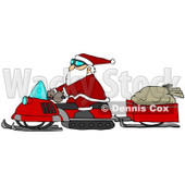 Clipart Illustration of Santa Claus Snowmobiling To Deliver Presents, His Sack Of Toys In A Trailer Behind Him © djart #26990