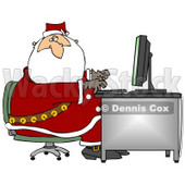 Clipart Illustration of Santa In His Suit, Typing On A Desktop Computer While Responding To Dear Santa Emails © djart #27263