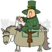 Clipart Illustration of a St Patricks Day Leprechaun In Green, Riding On A Chubby Horse © djart #27319