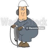 Clipart Illustration of a White Man In A Hardhat And Ear Muffs, Operating A Jackhammer At A Construction Site © djart #27795