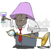 Clipart Illustration of a Snarling Drunk Black Man With A Purple Lamp Shade On His Head, Holding A Light Fixture In One Hand And A Glass Of Wine In The Other © djart #27798
