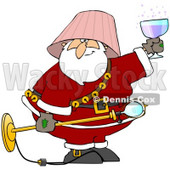 Clipart Illustration of a Drunk Santa With A Pink Lamp Shade On His Head, Holding A Light Fixture In One Hand And A Glass Of Wine In The Other © djart #27800