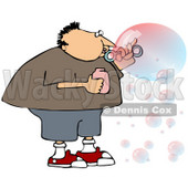 Clipart Illustration of a Chubby Caucasian Boy Or Man Blowing Transparent And Colorful Bubbles © djart #28207
