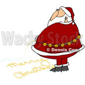 Clipart Illustration of Santa Looking Over His Shoulder While Writing Merry Christmas In The Snow With His Yellow Pee © djart #28227