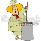 Clipart Illustration of a Blond White Culinary Chef Woman Mixing A Pot Of Food In A Kitchen © djart #28516