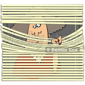 Clipart Illustration of a Nosy White Woman Pulling Down Metal Window Blinds To Spy On Her Neighbors © djart #28671