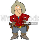 Clipart Illustration of a White Cowboy In A Red Shirt, Standing At The Ready, Prepared To Pull Both Pistils In His Belt And Shoot © djart #28672