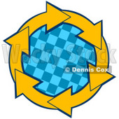 Clipart Illustration of a Circle Of Yellow Arrows Around A Blue Checkered Center © djart #28790