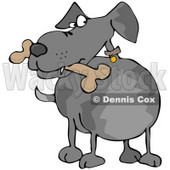 Clipart Illustration of a Paranoid Gray Dog Looking To The Side While Carrying A Bone In His Mouth © djart #28956