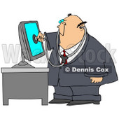 Clipart Illustration of a Chubby Computer Repair Doctor Holding A Stethoscope Up To A Computer Monitor © djart #28960