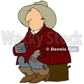 Clipart Illustration of a Sleepy Cowboy In Plaid, Sitting On A Stump And Holding A Cup Of Coffee © djart #28967