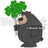 Clipart Illustration of a Big Bear Standing And Holding A Bunch Of Green Clover St Patrick's Day Balloons © djart #30277
