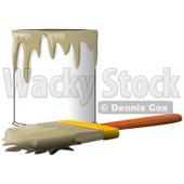 Clipart Illustration of a Wood Handled Paintbrush With Brown Paint On The Bristles, Resting In Front Of A Can Of Brown Paint © djart #30593