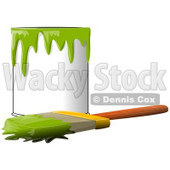 Clipart Illustration of a Wood Handled Paintbrush With Green Paint On The Bristles, Resting In Front Of A Can Of Green Paint © djart #30595