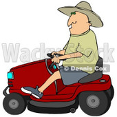 Clipart Illustration of a White Man In A Sun Hat, Driving A Red Riding Lawn Mower © djart #30743
