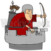 Clipart Illustration of an Archer Soldier In A Tower, Defending A Fortress With A Bow And Arrows © djart #30744
